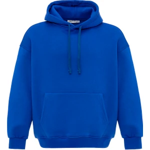 Basıc Oversıze Kapüşonlu Cep Detaylı Sweatshırt Saks