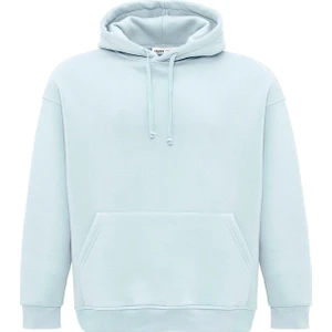 Basıc Oversıze Kapüşonlu Cep Detaylı Sweatshırt Bebe Mavi