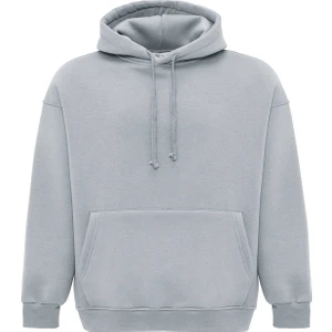 Basıc Oversıze Kapüşonlu Cep Detaylı Sweatshırt Gri
