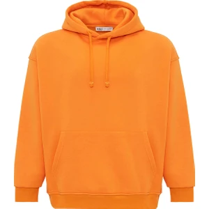 Basıc Oversıze Kapüşonlu Cep Detaylı Sweatshırt Oranj