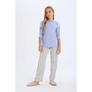 Kız Çocuk Pijama Takım Bisiklet Yaka Uzun Kollu Üst Beli Lastikli Uzun Alt D2112A824AU