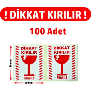 Dijital Barkod Dikkat Kırılır Fragile Uyarı Etiketi Dikkat Kırılacak Eşya 100 Adet-60 mm x 50 mm