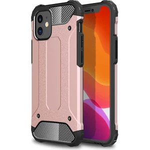 - Apple iPhone 12 - Kılıf Çift Katman Zırh Tank Crash Military Kapak - Rose Gold - T14202