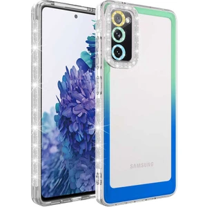 noktaks - Samsung Galaxy S20 FE - Kılıf Simli ve Renk Geçiş Tasarımlı Lens Korumalı Park Kapak - Yeşil-Mavi - T24480