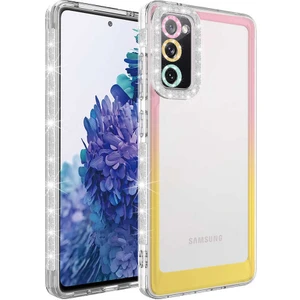 noktaks - Samsung Galaxy S20 FE - Kılıf Simli ve Renk Geçiş Tasarımlı Lens Korumalı Park Kapak - Pembe-Sarı - T24480