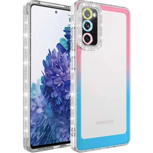 noktaks - Samsung Galaxy S20 FE - Kılıf Simli ve Renk Geçiş Tasarımlı Lens Korumalı Park Kapak - Pembe-Mavi - T24480
