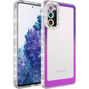 noktaks - Samsung Galaxy S20 FE - Kılıf Simli ve Renk Geçiş Tasarımlı Lens Korumalı Park Kapak - Mor-Pembe - T24480