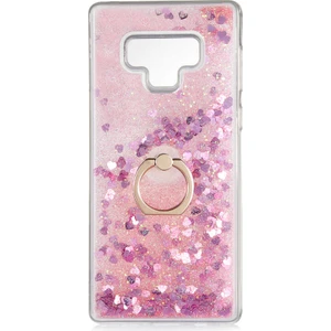 noktaks - Samsung Galaxy Note 9 - Kılıf Yüzüklü Simli Sıvılı Milce Kapak - Pembe - T14331