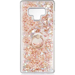 noktaks - Samsung Galaxy Note 9 - Kılıf Yüzüklü Simli Sıvılı Milce Kapak - Gold - T14331