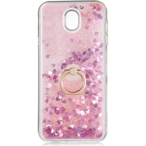 noktaks - Samsung Galaxy J7 Pro - Kılıf Yüzüklü Simli Sıvılı Milce Kapak - Pembe - T14321