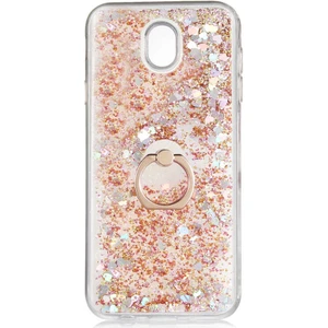noktaks - Samsung Galaxy J7 Pro - Kılıf Yüzüklü Simli Sıvılı Milce Kapak - Gold - T14321