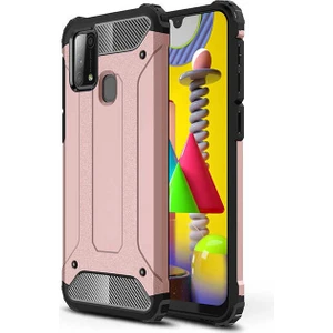 noktaks - Samsung Galaxy M31 - Kılıf Çift Katman Zırh Tank Crash Military Kapak - Rose Gold - T12871