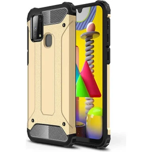 noktaks - Samsung Galaxy M31 - Kılıf Çift Katman Zırh Tank Crash Military Kapak - Gold - T12871