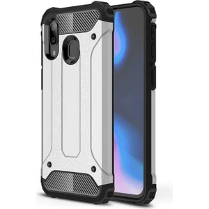 noktaks - Samsung Galaxy A40 - Kılıf Çift Katman Zırh Tank Crash Military Kapak - Gri - T15085