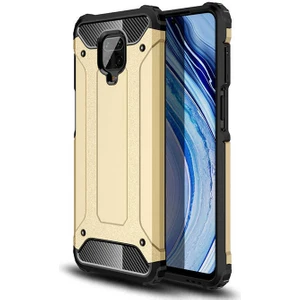 - Xiaomi Redmi Note 9 Pro - Kılıf Çift Katman Zırh Tank Crash Military Kapak - Gold - T14678
