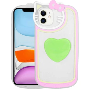 - Apple iPhone 12 - Kılıf Kedi Figürlü Transparan Pop Soketli Ritmik Kapak - Yeşil - T23592