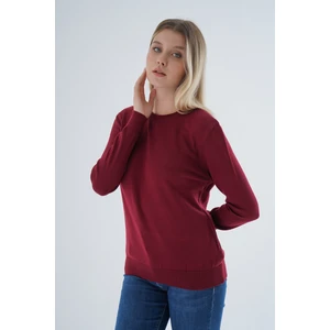 Trist Star Kadın BORDO %100 Organik Pamuk Bisiklet Yaka Triko Kazak Bluz TRIST-6101