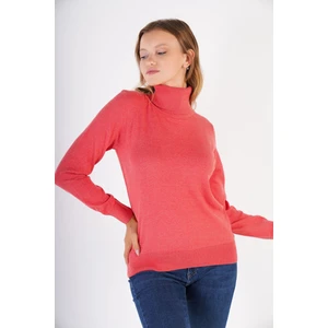 Trist Star Kadın Nar Çiçeği %100 Organik Pamuk Balıkçı Yaka Triko Kazak TRIST-6103