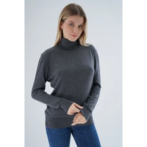 Trist Star Kadın Antrasit %100 Organik Pamuk Balıkçı Yaka Triko Kazak TRIST-6103