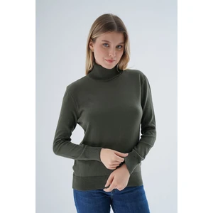 Trist Star Kadın Haki %100 Organik Pamuk Balıkçı Yaka Triko Kazak TRIST-6103