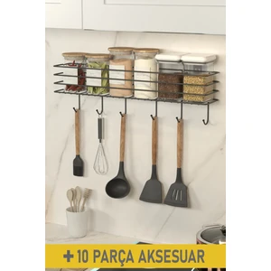 55 cm Askılı Mutfak Rafı Tezgah Üstü Düzenleyici Baharatlık Organizer Vidalı ve Yapışkanlı