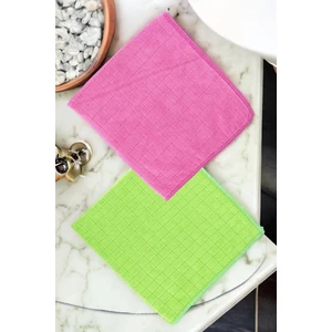 Kareli Temizlik Bezi Pembe-Yeşil 2'li Set | 40x40 cm