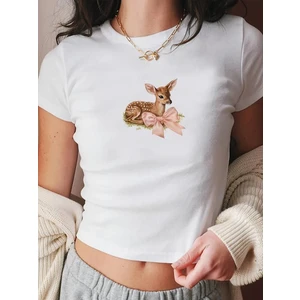 Touz Moda Kemer Boy Ceylan Baskılı Crop Bluz