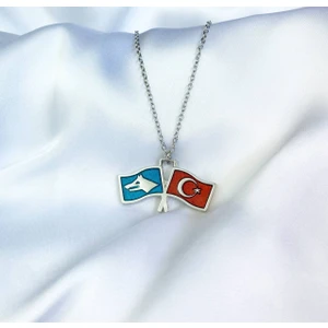 Herşey Nota Türk Bozkurt Ikili Bayrak Kolye