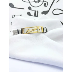 Herşey Nota Mustafa Kemal Atatürk Imzalı Gold Renk Hasır Kordonlu Paslanmaz Çelik Erkek Bileklik