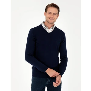 Pierre Cardin Erkek Lacivert Slim Fit V Yaka Basic Triko Kazak 50296583-VR033