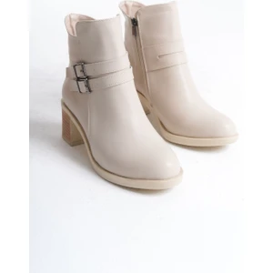 Kadın Bej Toka Detaylı Topuklu Bot