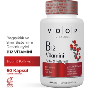 B12 Vitamini - Biotin&Folik Asit Cilt, Saç, Tırnak ve Beyin Sağlığı Destekleyici 60 Bitkisel Kapsül