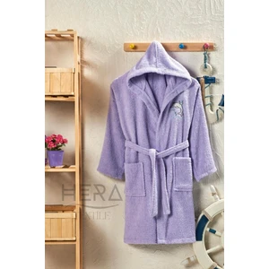 Hera Textile Kapüşonlu ve Kemerli Pamuklu LİLA Erkek-Kız Genç Çocuk Bornozu