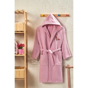 Hera Textile Kapüşonlu ve Kemerli Pamuklu PEMBE Erkek-Kız Genç Çocuk Bornozu