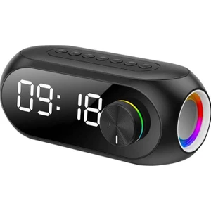 Alfalink Alarmlı Bluetooth Dijital Masa Saati Fm Radyo + TF Kart + Aux + Saat Alarm Hoparlör Şarjlı