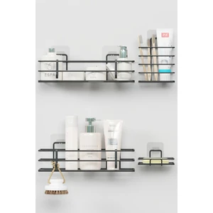 Yapışkanlı Banyo Seti Duş Rafı + Sabunluk + Diş Fırçalık Metal Set