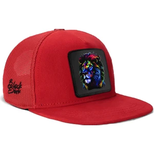 V1 Kids Hip Hop Renkli Aslan - 15 Kod Logolu Unisex Trucker Kırmızı Hip Hop Şapka (Cap)