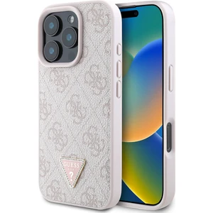iPhone 16 Pro Max Kılıf Guess Lisanslı Magsafe Özellikli Pu Deri 4g Desenli Taşlı Üçgen Logolu Pembe