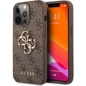 iPhone 13 Pro Max Kılıf Guess Lisanslı Pu Deri 4g Desenli Metal Büyük 4g ve Yazı Logolu Kahverengi