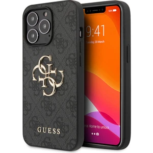 iPhone 13 Pro Max Kılıf Guess Orjinal Lisanslı Pu Deri 4g Desenli Metal Büyük 4g ve Yazı Logolu Gri