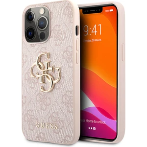 iPhone 13 Pro Max Kılıf Guess Orjinal Lisanslı Pu Deri 4g Desen Metal Büyük 4g ve Yazı Logolu Pembe