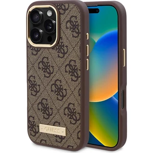 iPhone 16 Pro Max Kılıf Guess Lisanslı Magsafe Özellik 4g Desen Pu Metal Klasik Logo Kahverengi