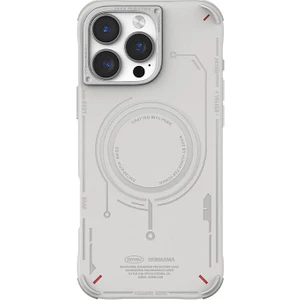 iPhone 16 Pro Max Kılıf Magsafe Şarj Özellikli Metal Kamera Çerçeveli Skinarma Mecha Serisi Açık Gri