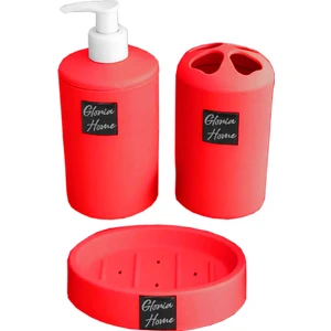 Gloria Home Banyo Takımı Diş Fırçalık Sıvı Sabunluk Katı Sabunluk 3 Lü Set Banyo Seti Lavabo Seti