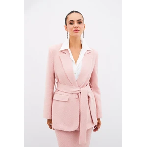 Kuşaklı Tüvit Ceket - Pudra