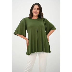 Moda Xlarge Kadın Büyük Beden Pileli V Yaka Bluz 1847-25