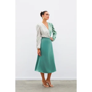 Midi Boy Saten Etek - Haki