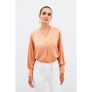V Yaka Saten Bluz - Somon