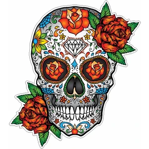 Sticker Usta Gül ve Desen Kurukafa Sticker 00518