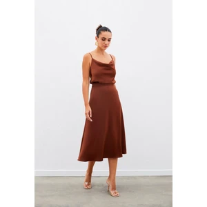 Midi Boy Saten Etek - Kahve